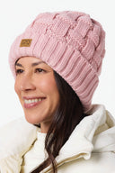 Mobile Warming Technology Hat Heated Cable Knit Beanie - Pink Heated Clothing